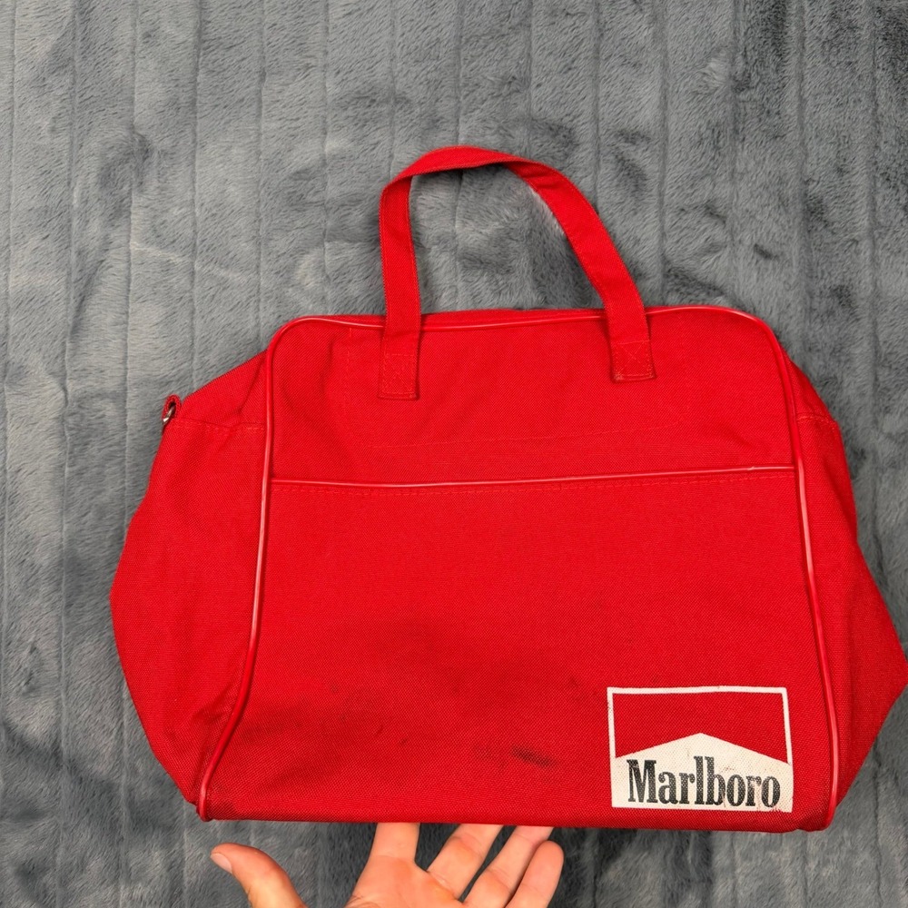 Vintage Marlboro Adventure Team Red Canvas Duffel Bag Weekend Travel Luggage 90s